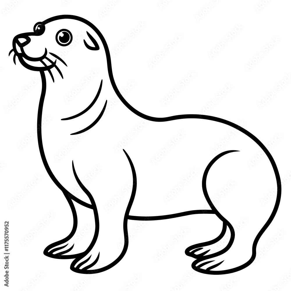 Obraz premium Cute Line Art Sea Lion Silhouette Black Vector Illustration