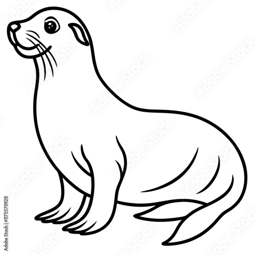 Cute Line Art Sea Lion Silhouette Black Vector Illustration