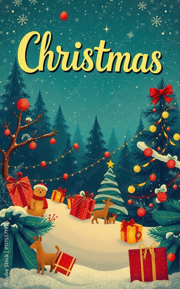 Fototapeta premium Christmas scenery illustration.