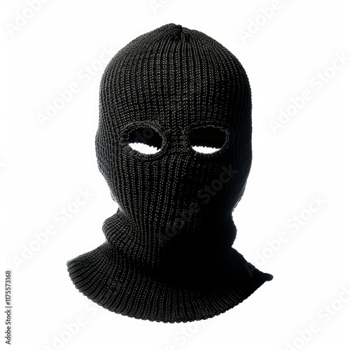Black balaclava with eye holes isolated on white background, representing concepts of anonymity, disguise, and security