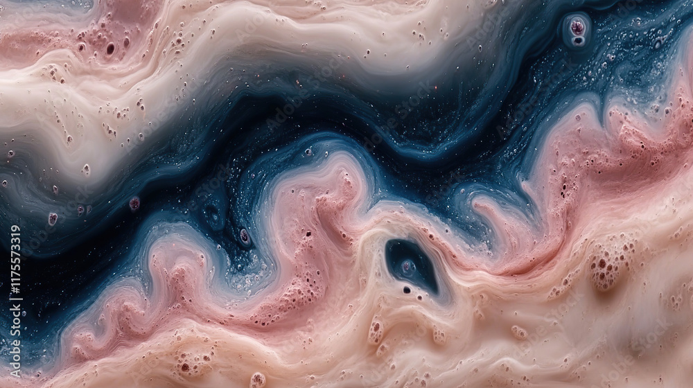 Obraz premium A Close-Up View Showcases a Visually Striking Swirling Liquid Texture in Shades of Pink and Blue