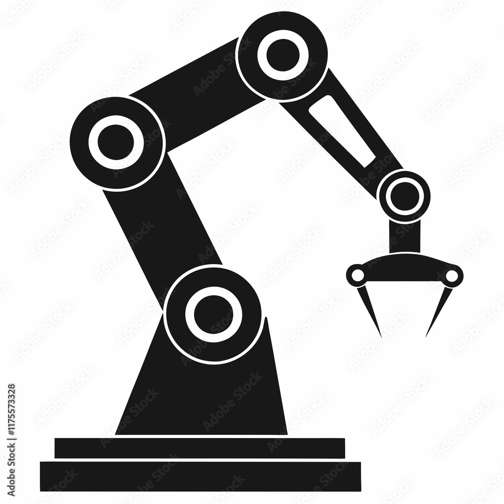 Industrial Robot Arm Silhouette Vector
