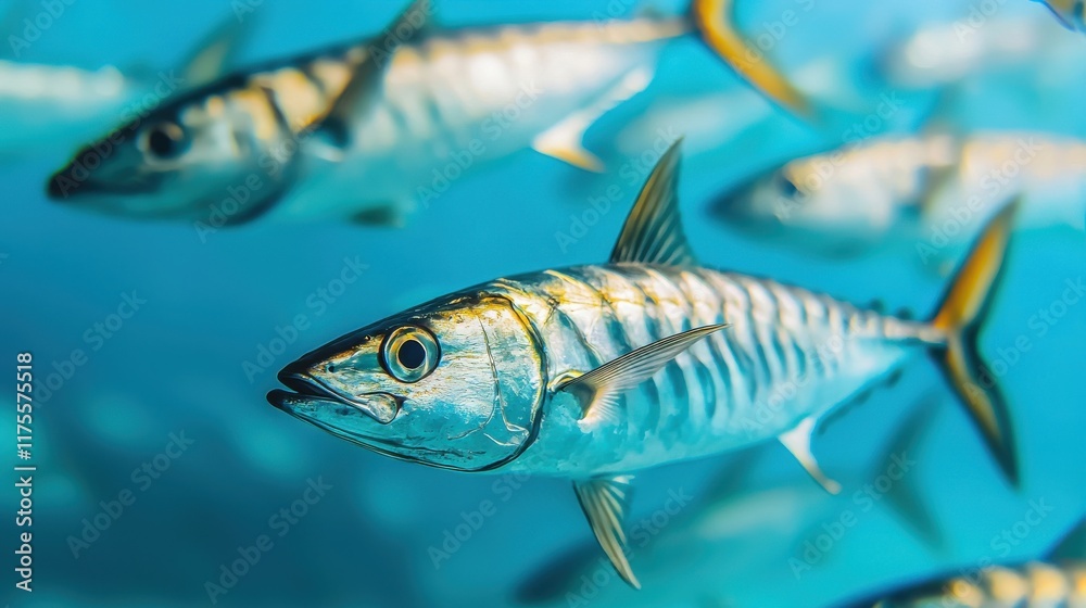 Fototapeta premium Swimming Mackerel in Clear Waters