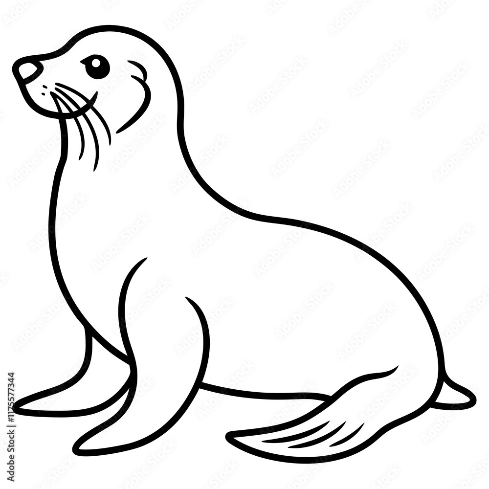 Fototapeta premium Cute Line Art Sea Lion Silhouette Black Vector Illustration
