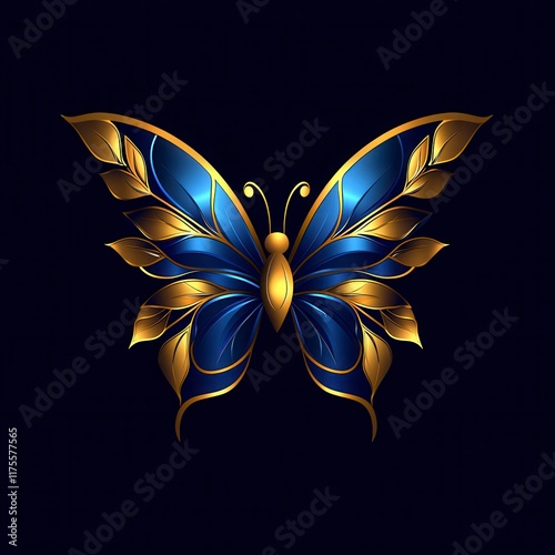 Elegant blue and gold butterfly design. photo