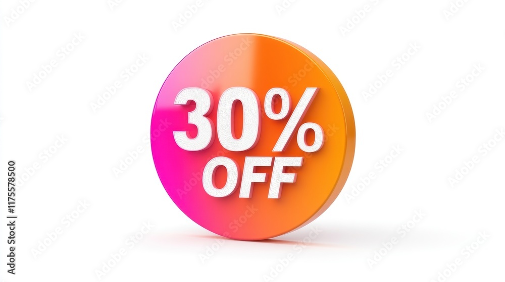 3D rendered circular badge displaying 30% off sale.