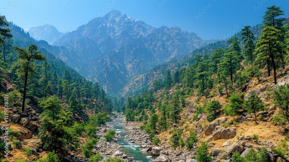 Obraz premium Majestic Mountain River Valley Landscape