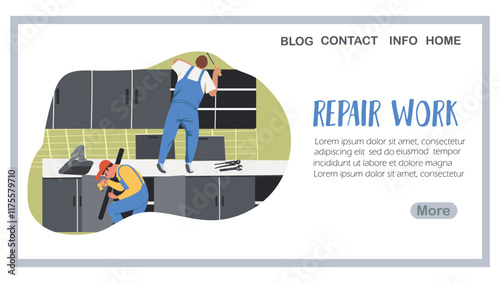 Renovation work, renovation, landing page, web design, website, website, background, vector, vector, design, illustration, hand drawn vector.