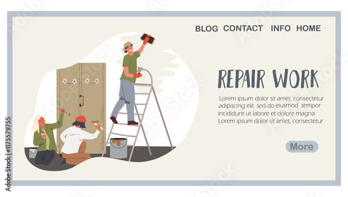 Renovation work, renovation, landing page, web design, website, website, background, vector, vector, design, illustration, hand drawn vector.
