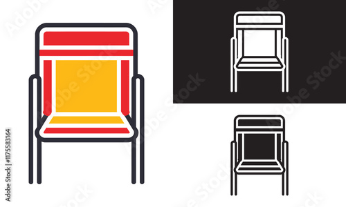 Beach chair vector, silhouette, line art illustration.