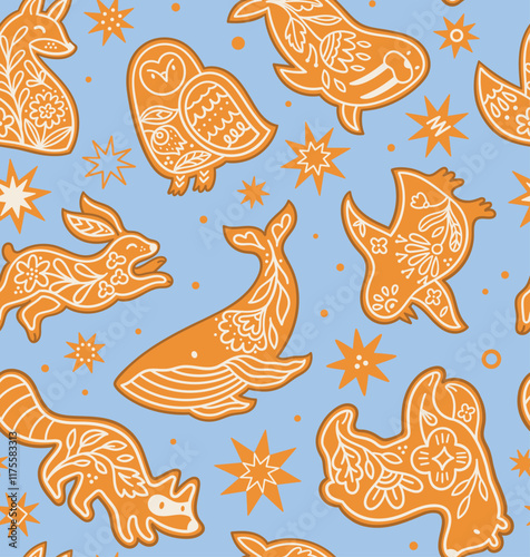 Ginger cookies, Sweet animals isolated on blue