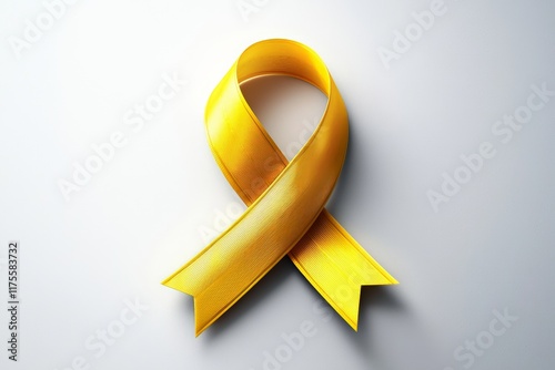 Yellow ribbon representing awareness, hope, and solidarity on a plain background. photo