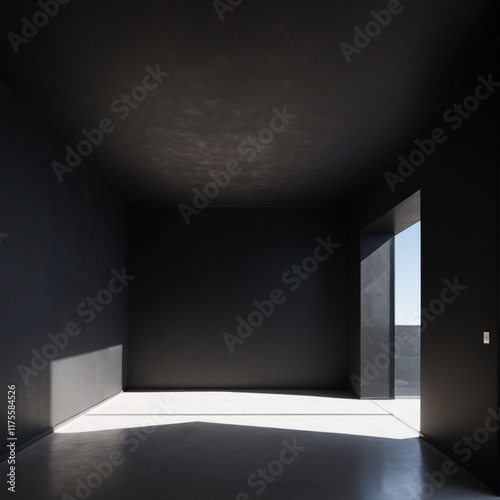 Wallpaper Mural an empty room illuminated by a celestial light filtering through ceiling, with a sleek black wall providing an ideal backdrop Torontodigital.ca