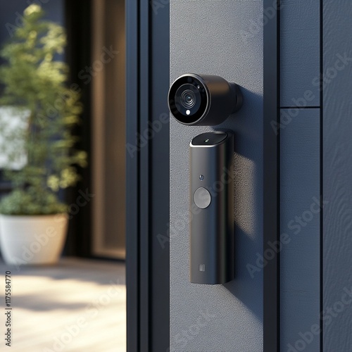 A Smart doorbell with camera and intercom system on modern home