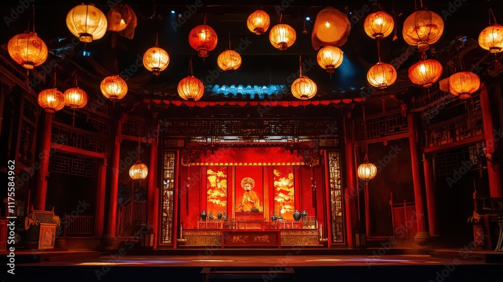 Illuminated Stage Design Featuring Chinese Lanterns and Red Accents