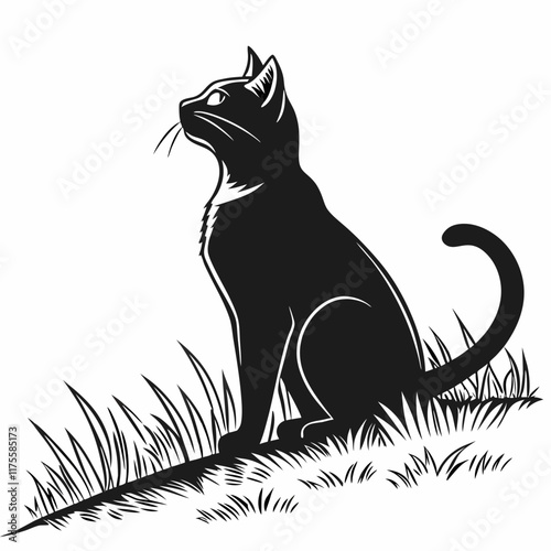 Cat vector silhouette black design white background