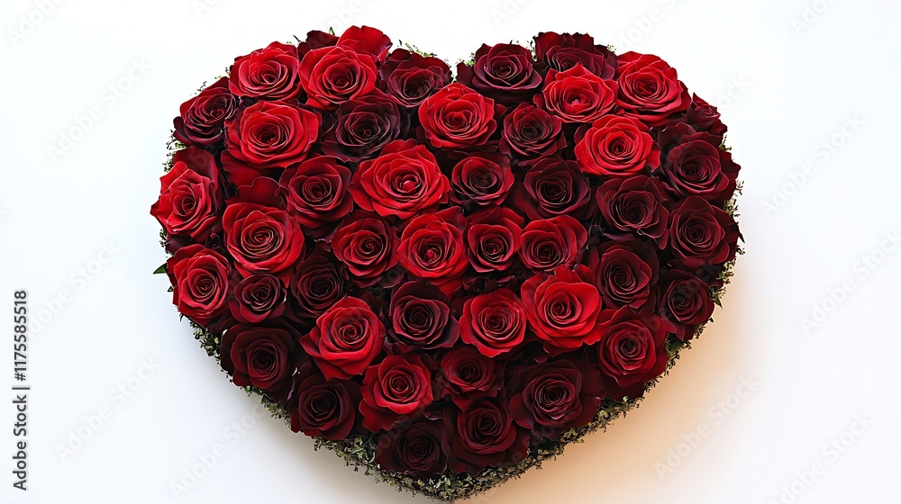 Red roses arranged in a heart shape on a white background Red roses arranged in a heart shape on a white background