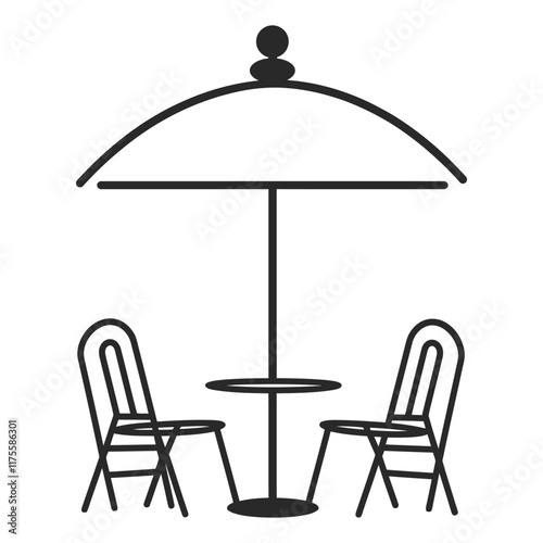 Beach chair with umbrella vector, silhouette, line art illustration