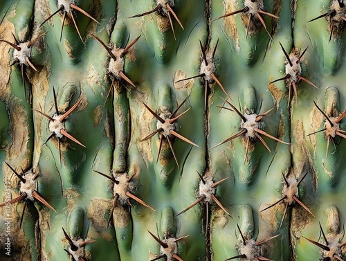 Close-up Detailed Texture of a Prickly Desert Cactus photo