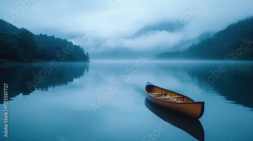 A calm lake with a canoe floating gently on the water --ar 16:9 --style raw --stylize 250 --v 6.1 Job ID: bf69f136-4010-43ed-9818-7d345e3787ea photo