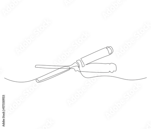 One continuous line drawing of chisel. Single line of chisel vector illustration