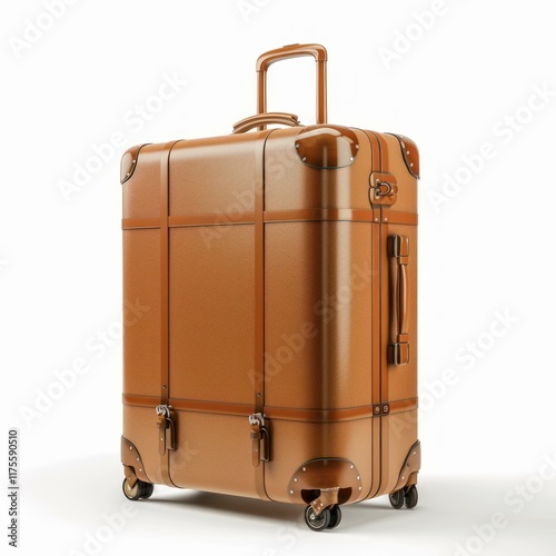 Classic brown suitcase with leather straps and wheels, evoking a sense of timeless travel and adventure photo