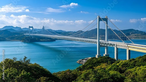 Breathtaking Panoramic View of a Suspension Bridge Over a Turquoise Sea