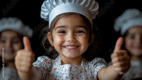 Adorable Little Chef Shows Thumbs Up, Baking Fun photo