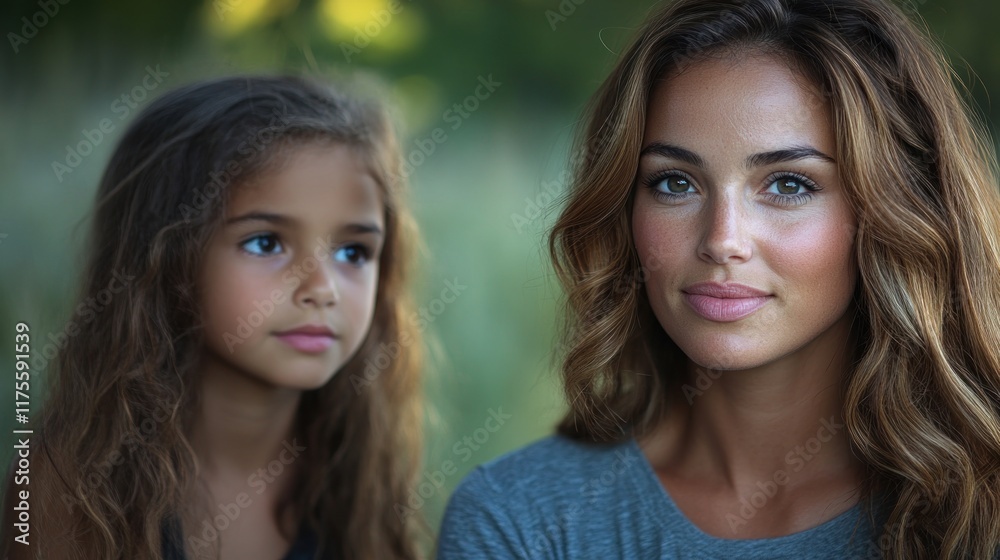 Mother daughter portrait, outdoors, nature, summer, family, bond, love, happiness, website banner
