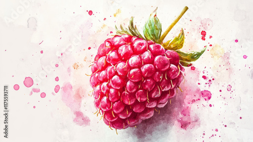 An airy flat lay of a watercolor raspberry highlighted by pastel splashes.