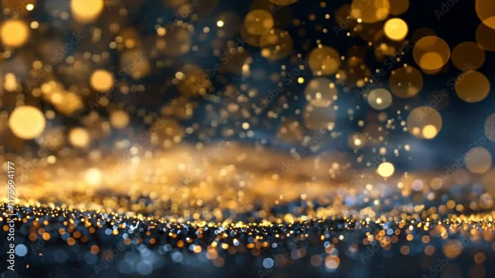 Stunning golden bokeh lights shimmer against dark background, creating enchanting texture perfect for festive celebrations and abstract designs, adding sparkle to every moment.