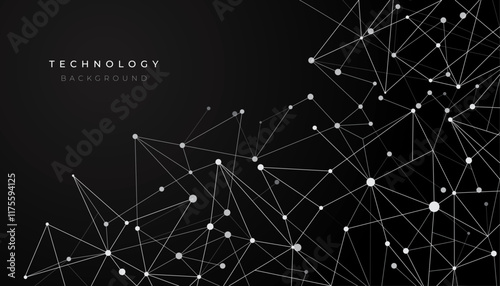 Abstract Technology Network with Lines and Dots on Black Background