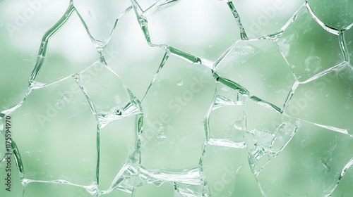 Shattered View: A Close-Up of Cracked Glass with a Green Tinge. photo