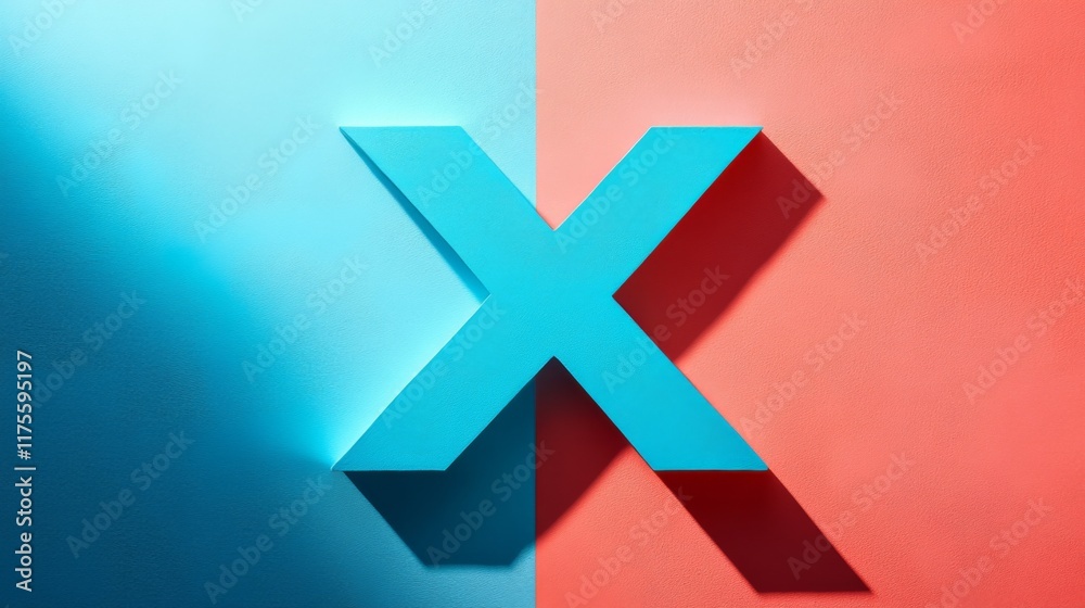 Obraz premium Bold Blue X on Colorful Background