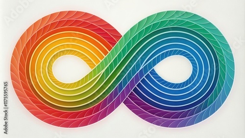 Vibrant Infinity Symbol with Colorful Curves and Leaf Patterns