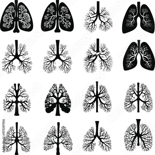 Skeleton Crew  Diverse Human Skeleton Vectors for T shirt Printing, In depth Human Lungs Silhouette Designs Perfect for Medical Curriculum Development