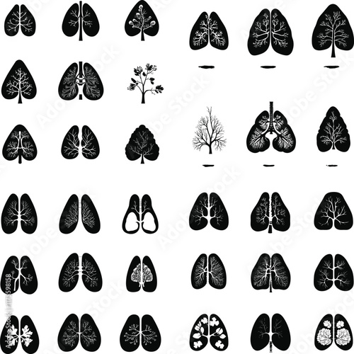 Skeleton Crew  Diverse Human Skeleton Vectors for T shirt Printing, In depth Human Lungs Silhouette Designs Perfect for Medical Curriculum Development