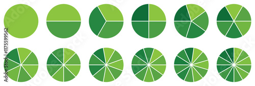 Pie chart color icons. Segment slice sign. Circle section graph. 1,2,3,4,5 segment infographic. Wheel round diagram part symbol.Pie chart set, Circle icons for infographic. Colorful diagram collection