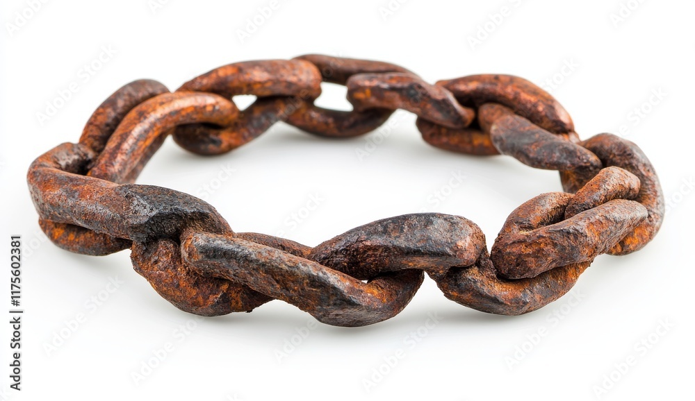 Rusty Chain Links Forming a Circle on White Background.