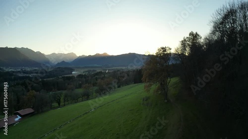 An aerial drone view of the sunset