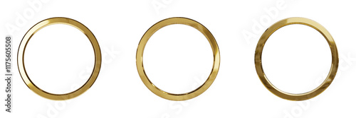 Gold ring frame. Luxury round shape for an image. 3d render mockup isolated on transparent background