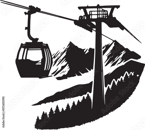 A silhouette illustration of a cableway gondola.lioft.