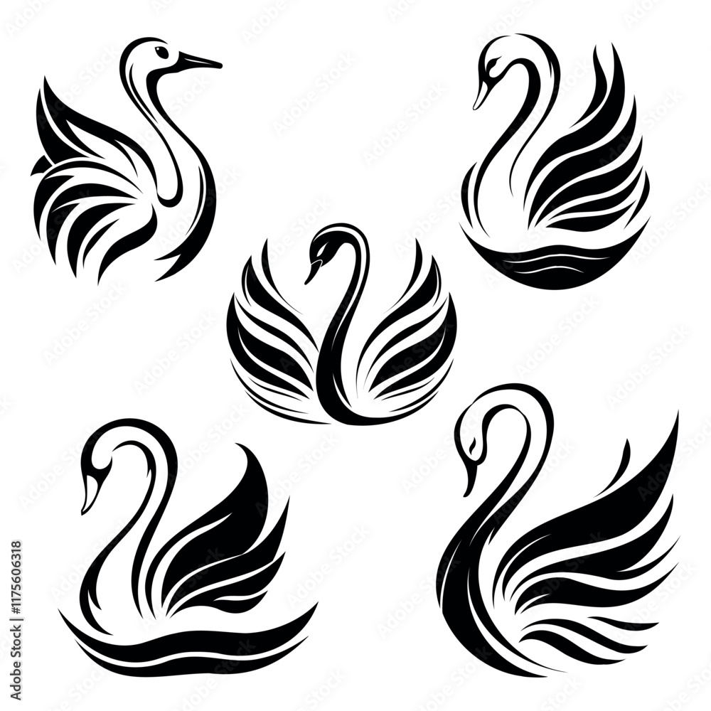 Fototapeta premium set of swan icons isolated on white background