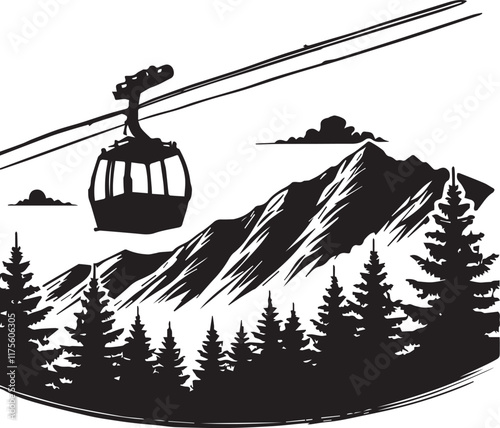 A silhouette illustration of a cableway gondola.lioft.
