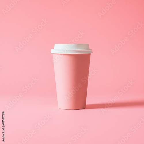 A Delicate Pink Coffee Cup in a Clear Glass To-Go Container, Resting Elegantly on a Matching Pink Surface, Offering a Perfect Blend of Style, Warmth, and Soft Sophistication for a Cozy Moment