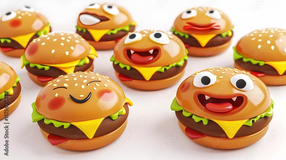 Playful Burger Bites with Adorable Facial Expressions Delicious Gourmet Dessert Treats for Joyful Snacking and Playful Burger Bites with Adorable Facial Expressions Delicious Gourmet Dessert Treats for Joyful Snacking and