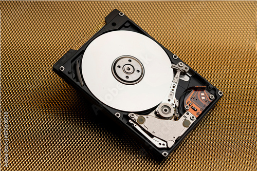Hard disk interno aperto con sfondo oro 01