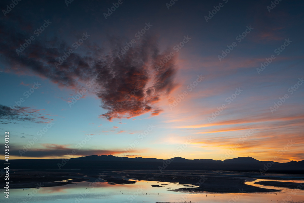 Fototapeta premium Colorful sunrise over the laguna colorada in Bolivia