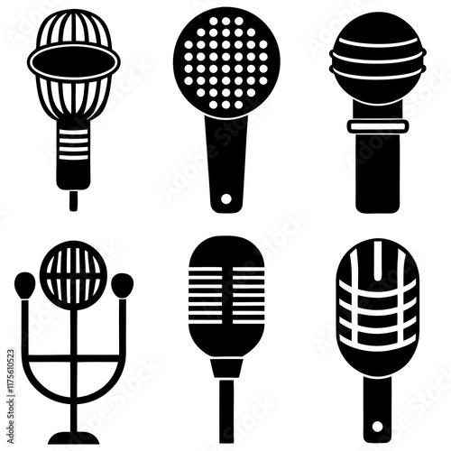  Microphone Icons silhouette vector set