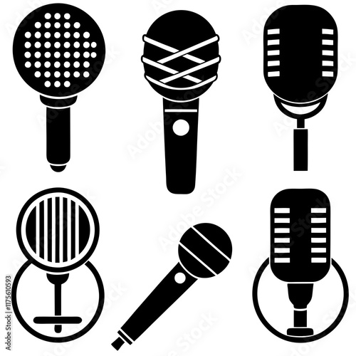  Microphone Icons silhouette vector set